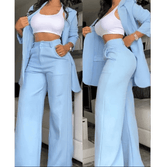 Conjunto Social Feminino Calça e Blazer: Elegância em poliéster/elastano para um visual refinado.